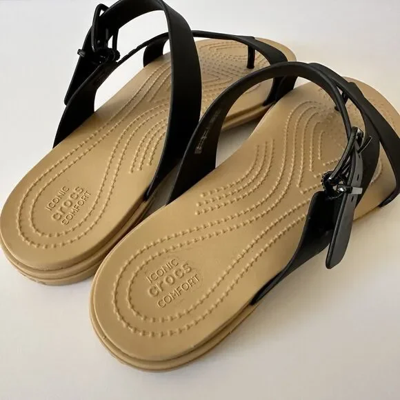 CROCS Tulum Post Toe Sandal Women’s Size 11 Black Comfort Shoe Strappy Buckle - Picture 4 of 7